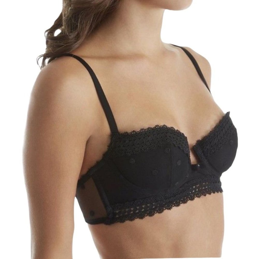 Wacoal Bra Size 38C Sensuality Push Up Padded Black Polka Dot Lace Mesh Full Cup